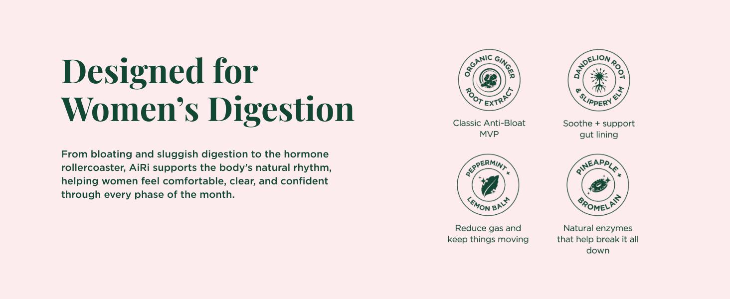 Vital Source Nutrition - AiRi - Debloat Support Capsules - Natural Digestive Blend with Enzymes & Herbal Extracts - Supports Gut Balance & Digestive Comfort - Supplements for Women - 30 Servings