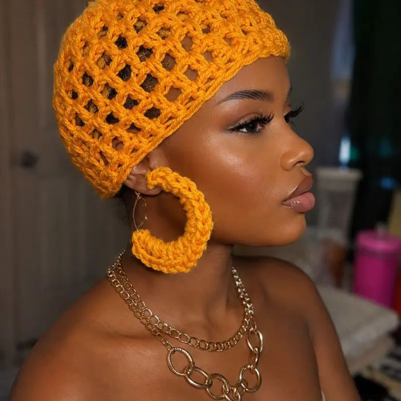 SETS! Handmade Crochet Beanie with matching earrings Collection - No Restocks, Fabric Construction, Casual Stylish Fashion Accessory