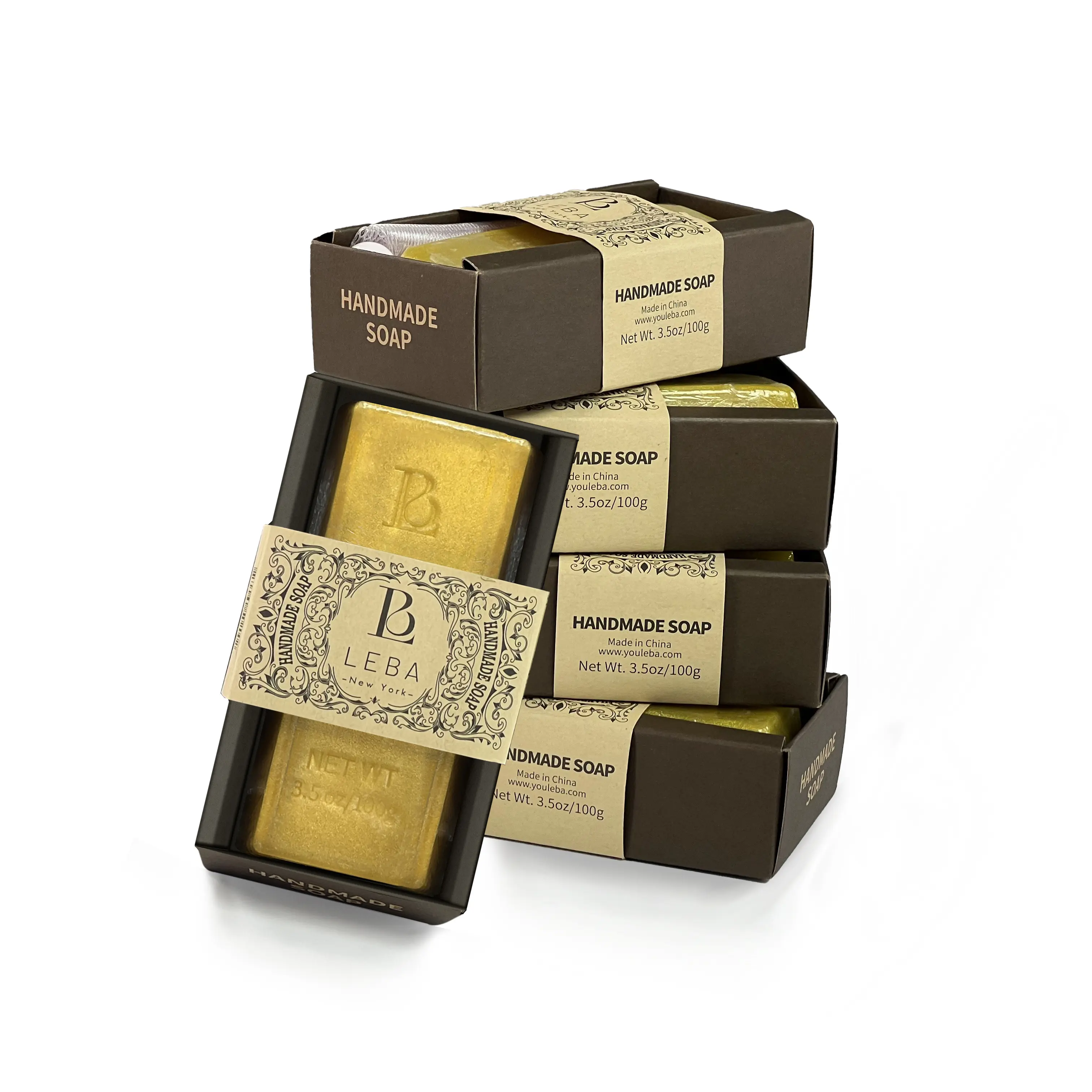 LEBA Luxury Golden Artisan Soap Bar, Suitable for the Face, Body, and Hair, Hydrating, Moisturizing, Exfoliating, Vegan, Fresh Fragrance Scent, with Natural Ingredients, Olive Oil & Camellia Seed Oil, Shea Butter, and Glycerin