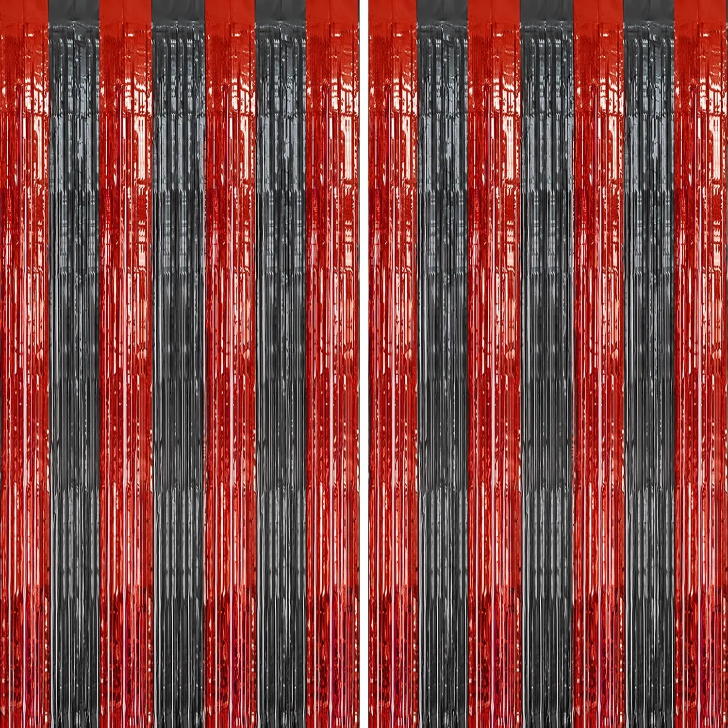 2 Pack Foil Fringe Backdrop - Red&Black Shiny Tinsel Curtains for Party Decoration/Photo Booth Props - 3.3x6.6 FT Metallic Foil Backdrop for Birthday, Wedding, Graduation, Christmas.