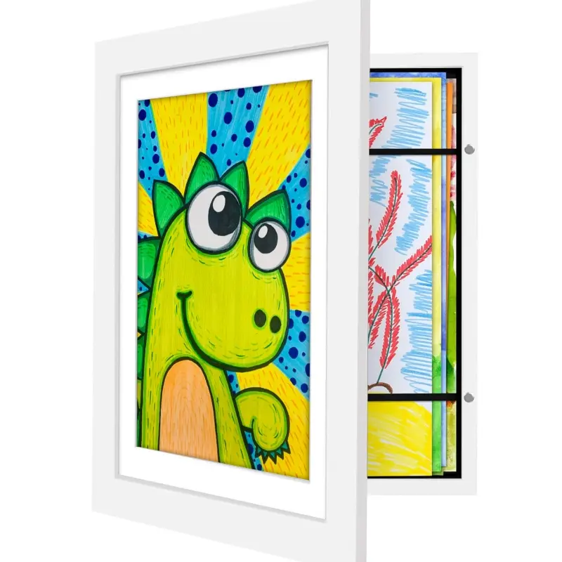 Kids Art Frames - 8.5x11 Front Opening Kids Artwork Frames Changeable, Magnetic Door Holds 100 Art Pieces, White Artwork Frames for Kids Art for Wall, 3D Picture, Crafts, Hanging Art, Portfolio