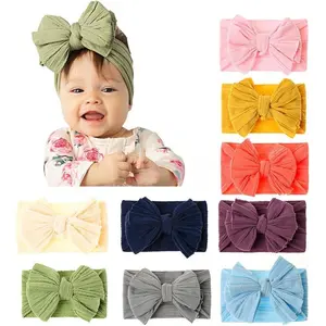 Big Bun Hair Bands, Knotted Turban Headbands, Soft Silk Elastic Hair Bands, 9 Pieces for Newborn Baby Boys and Girls