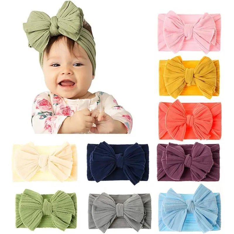 Big Bun Hair Bands, Knotted Turban Headbands, Soft Silk Elastic Hair Bands, 9 Pieces for Newborn Baby Boys and Girls, Infant Hair Accessories