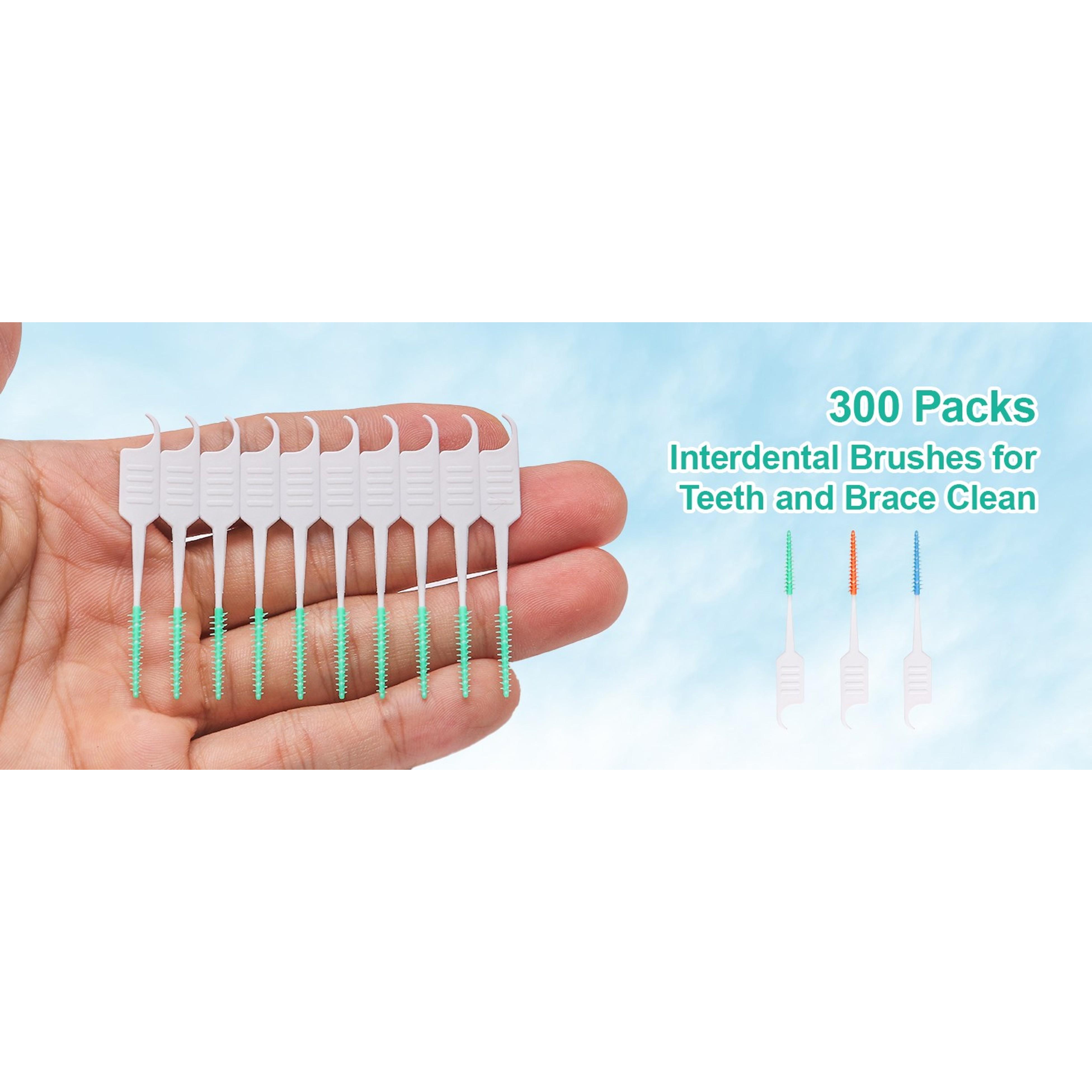 300PCS Dental Floss Picks,Dual-Use Interdental Brushes,Soft Silicone Brush Head Toothpicks, Tooth Picks Flossers for Teeth Braces Cleaning (Blue)