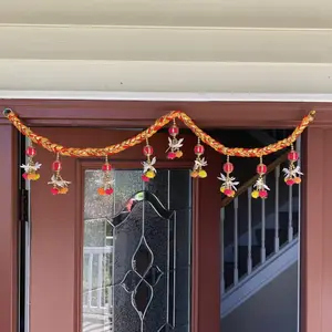 Traditional Indian Toran with Multicolor Beads and Flowers | Festive Wall Decor for Diwali, Weddings, Navratri | Sacred Entrance Handmade Elegance
