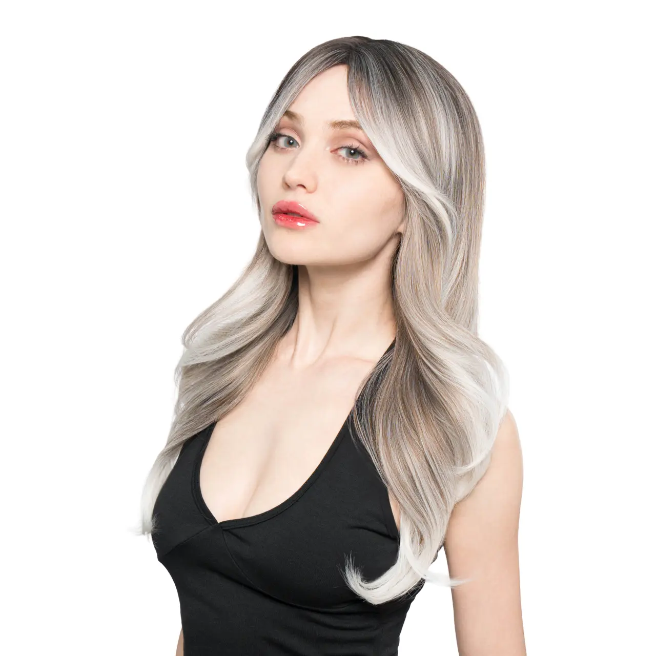 21-Inch Platinum Balayage (Salt & Pepper Scorched Espresso Roots) Layered Butterfly Cut Synthetic Wig | 【Heat Resistant】【Cap Included】 | #video 53FSGB