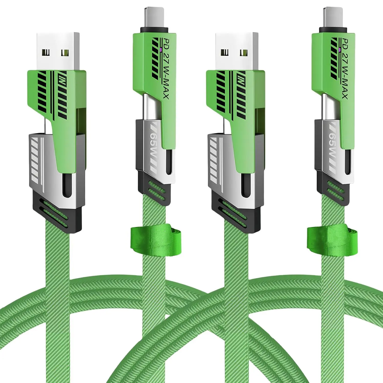 2Pcs 4 in 1 Charging Cable, USB C to L Cable, 3.3FT/6.6FT, USB A/C to C/L (Green/Black) |   Compatible with iPhone 17 16 15 14 13 12 Pro Max MacBook Air Pro/Pad/Pod S25/PS5