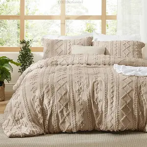 Tufted Boho Decorative Bedding Set Comforter Boho Bed Set, 3 Pieces Farmhouse Shabby Chic Embroidery Bedding, Soft Jacquard Comforter for All SeasonsXXAllDayGoods7