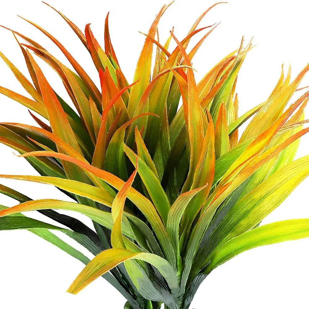 6 pcs Fall Artificial Flowers for Decoration, Fake Artificial Tall Grass Plants for Outdoors, Orange Faux Tropical Greenery Autumn Front Porch Patio Garden Outside Plastic Shrubs Bushes, Artificial Pampas Grass
