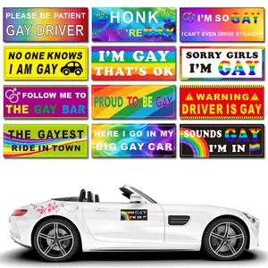 Funny LGBT Magnetic Car Stickers Set Rainbow Pride Bumper Decals for Car, Truck, Laptop, Luggage 12Pcs Gay Pride Rainbow Magnet Bumper Sticker Set