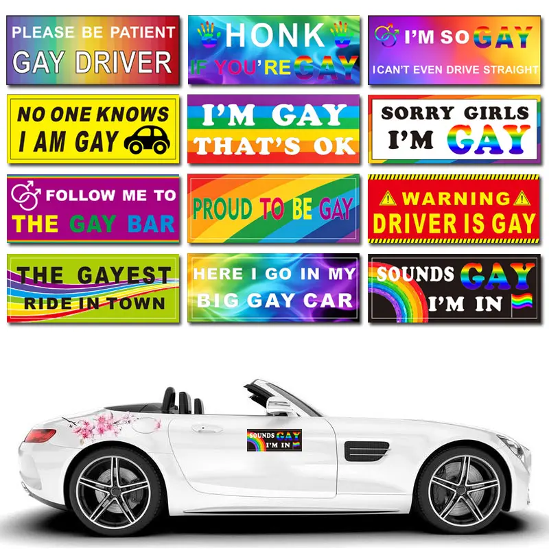 Funny LGBT Magnetic Car Stickers Set Rainbow Pride Bumper Decals for Car, Truck, Laptop, Luggage 12Pcs Gay Pride Rainbow Magnet Bumper Sticker Set