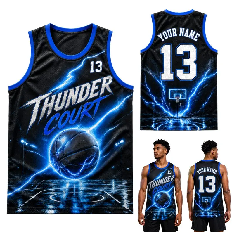 Personalized Thunder Court Basketball Jersey, Custom Name Number Lightning Sports Shirt