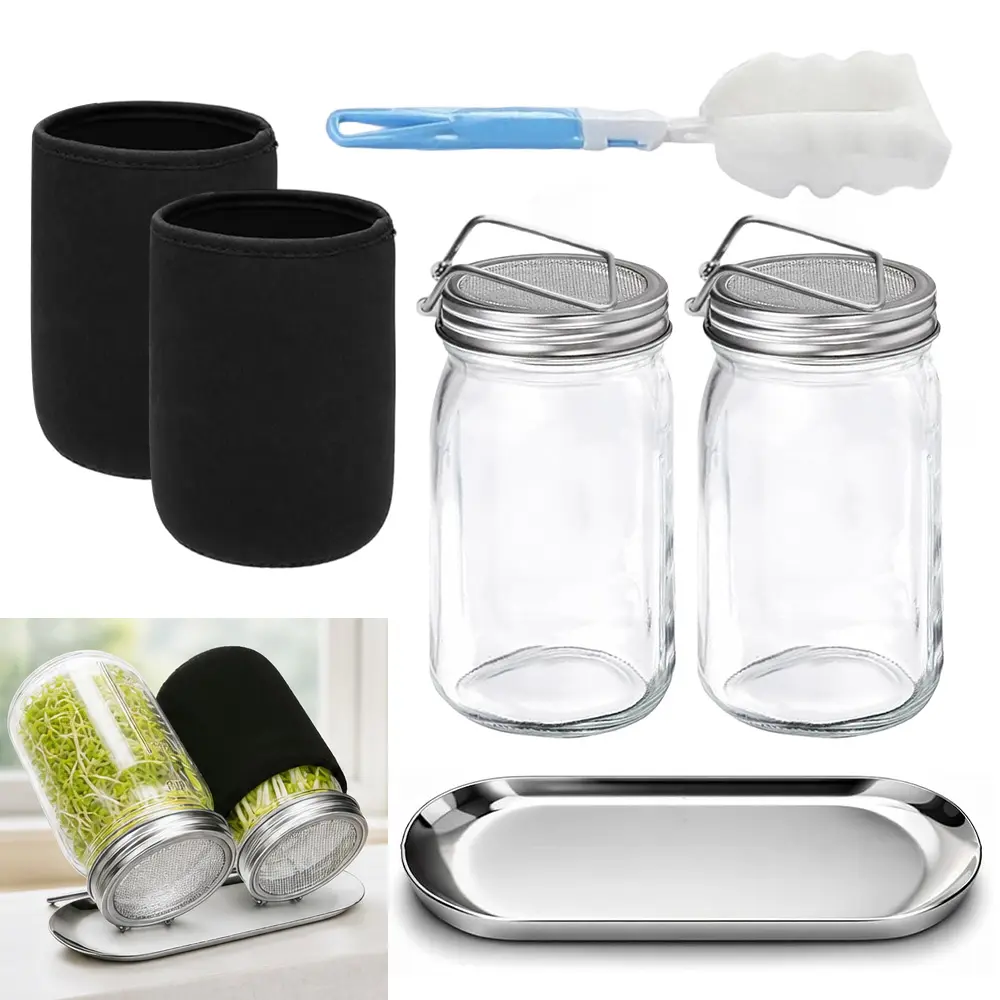 2 pack Stainless Steel Screen Sprouting Lids Reusable Sprouts Growing Kit Organic Seed Sprouting Jar Kit for Mung Bean, Broccoli Sprout Growing