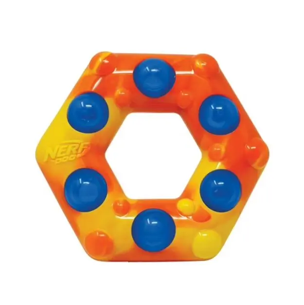 Nerf Dog LED Light Up & Squeak Hex Ring Chew Toy, 6 inch