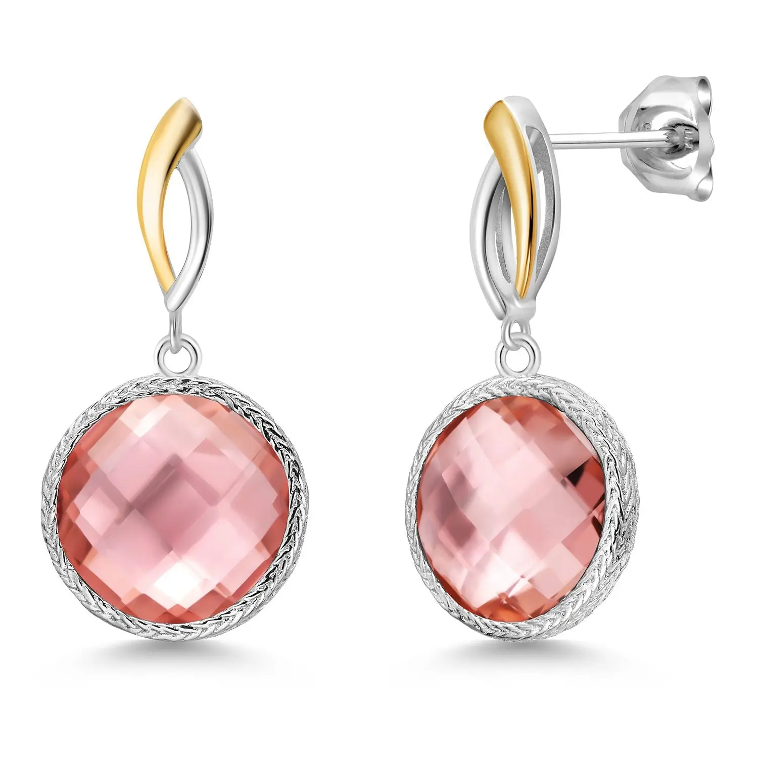13.40 Cttw Peach Nano Morganite Earrings for Women | 925 Sterling Silver | Gemstone March Birthstone | Round 12MM | Fine Jewelry Gifts for Women Mom Wife Her