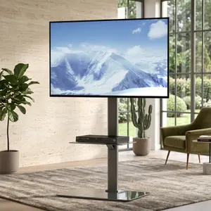TV Stand Mount, Swivel Tall TV Stand For 32 To 65 Inch TVs, Height Adjustable Portable Floor TV Stand With Tempered Glass Base For Bedroom, Living Room