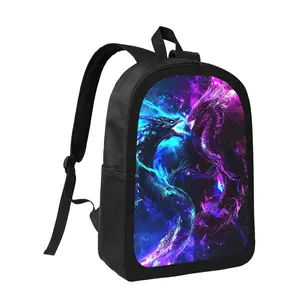 Cosmic Dragon Battle Backpack - Lightweight Large Capacity School Bag with Adjustable Shoulder Straps, Dragon Print in Blue Purple Pink Nebula, Durable Unisex Backpack for Teens & Adults, Zipper Closure & Padded Back Panel for School, Travel, Everyday Use