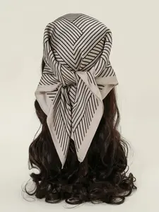 High-Quality Satin Scarf, Fashionable Striped Design, 70cm Square Silk-Like Headscarf, Stylish Accessory for Women