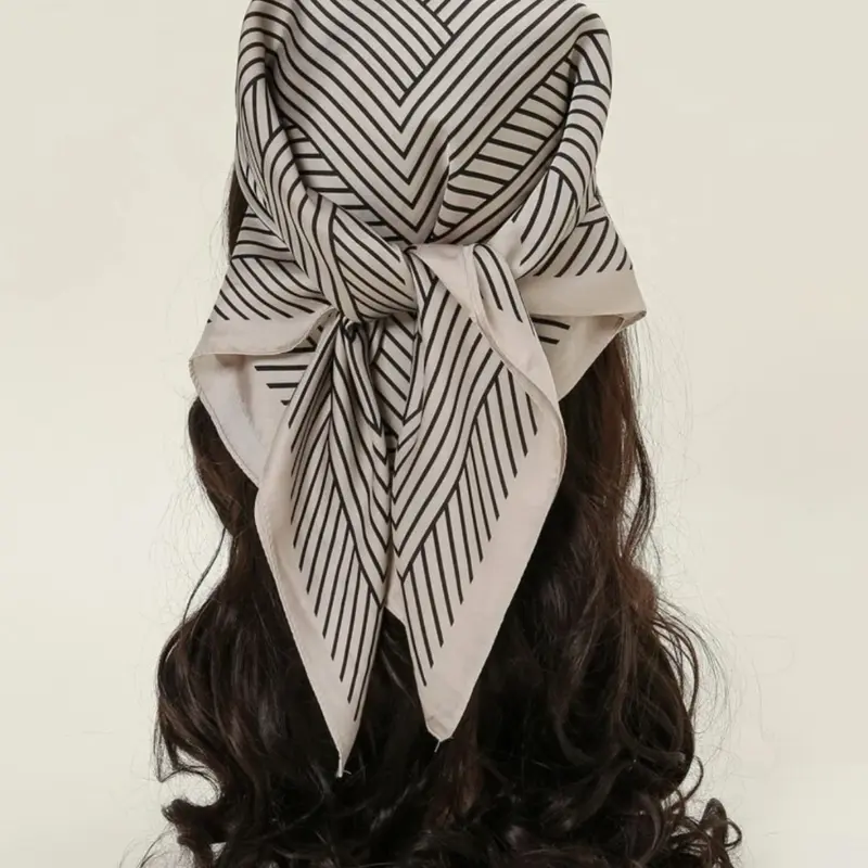 High-Quality Satin Scarf, Fashionable Striped Design, 70cm Square Silk-Like Headscarf, Stylish Accessory for Women, Scarf for Hair