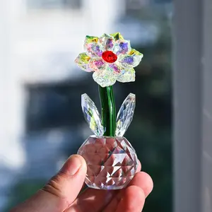 1 Piece Crystal Sunflower Figurine Table Crystal Flower Collectible Ornament Home Decoration Collectible Room Decor Souvenir Gifts for Valentine's Day Wedding Gifts for Women
