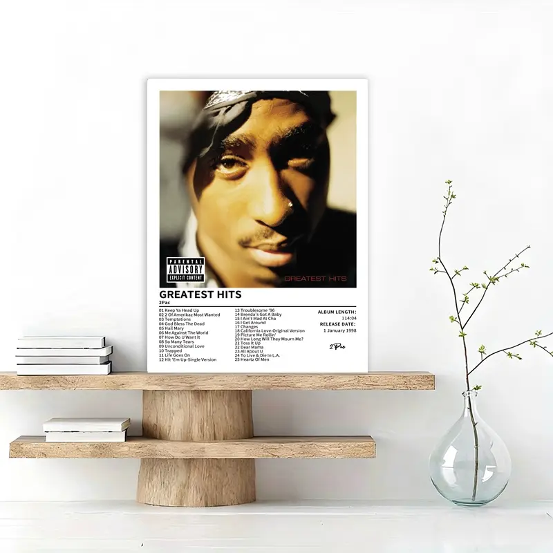 2Pac - Greatest Hits - Music Album Decorative Art Poster Set, Retro Classic Wall Hanging Decoration, Decoration Items, Suitable for Home Office, Living Room, Bedroom, Indoor Music-Themed Wall Art, Fan Gift, Unframed Art Print, Frameless