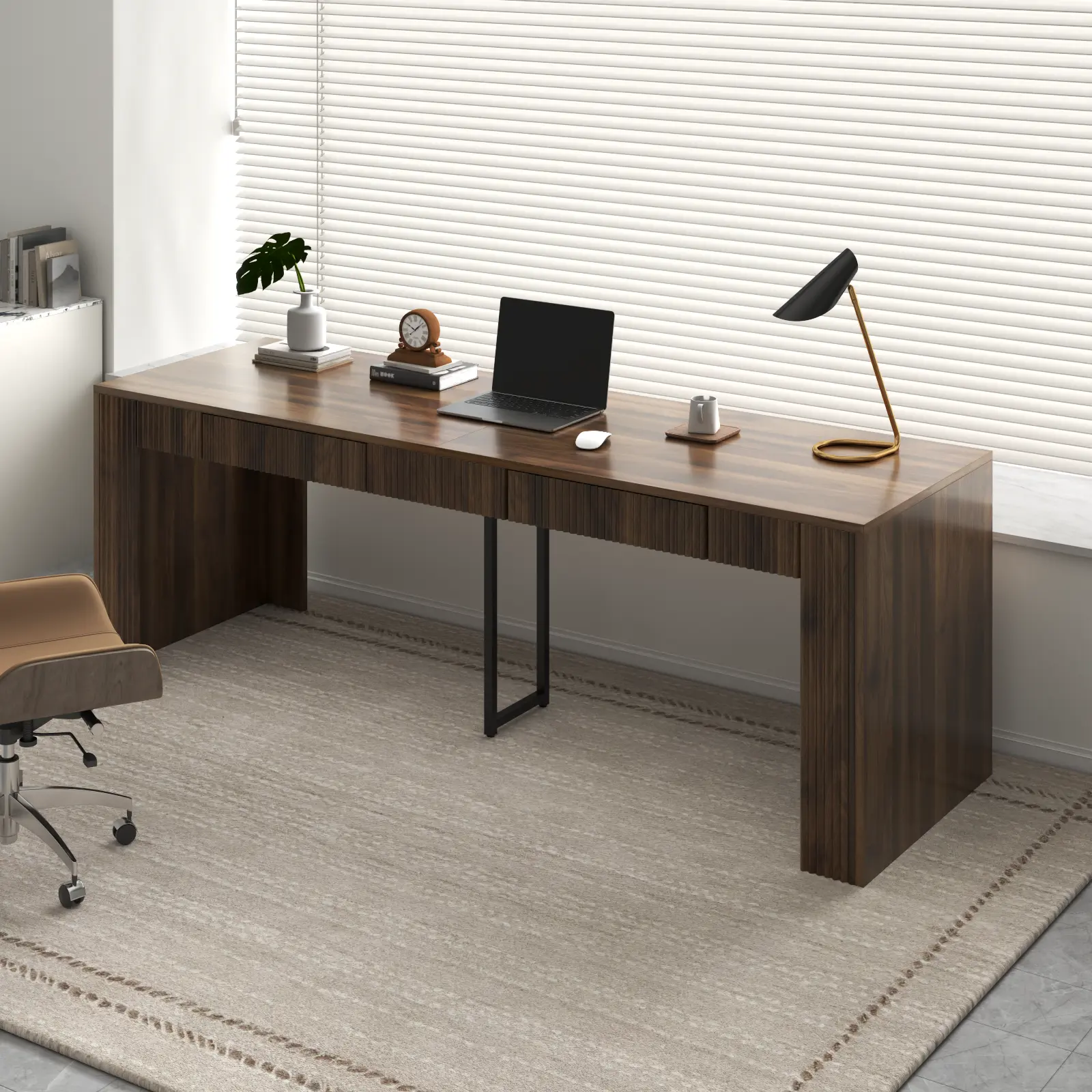 Gyfimoie 78.74" Executive Desk Large Office Desk with 2 Drawer Farmhouse Wooden Computer Desk Writing Table Conference Workstation Table Brown
