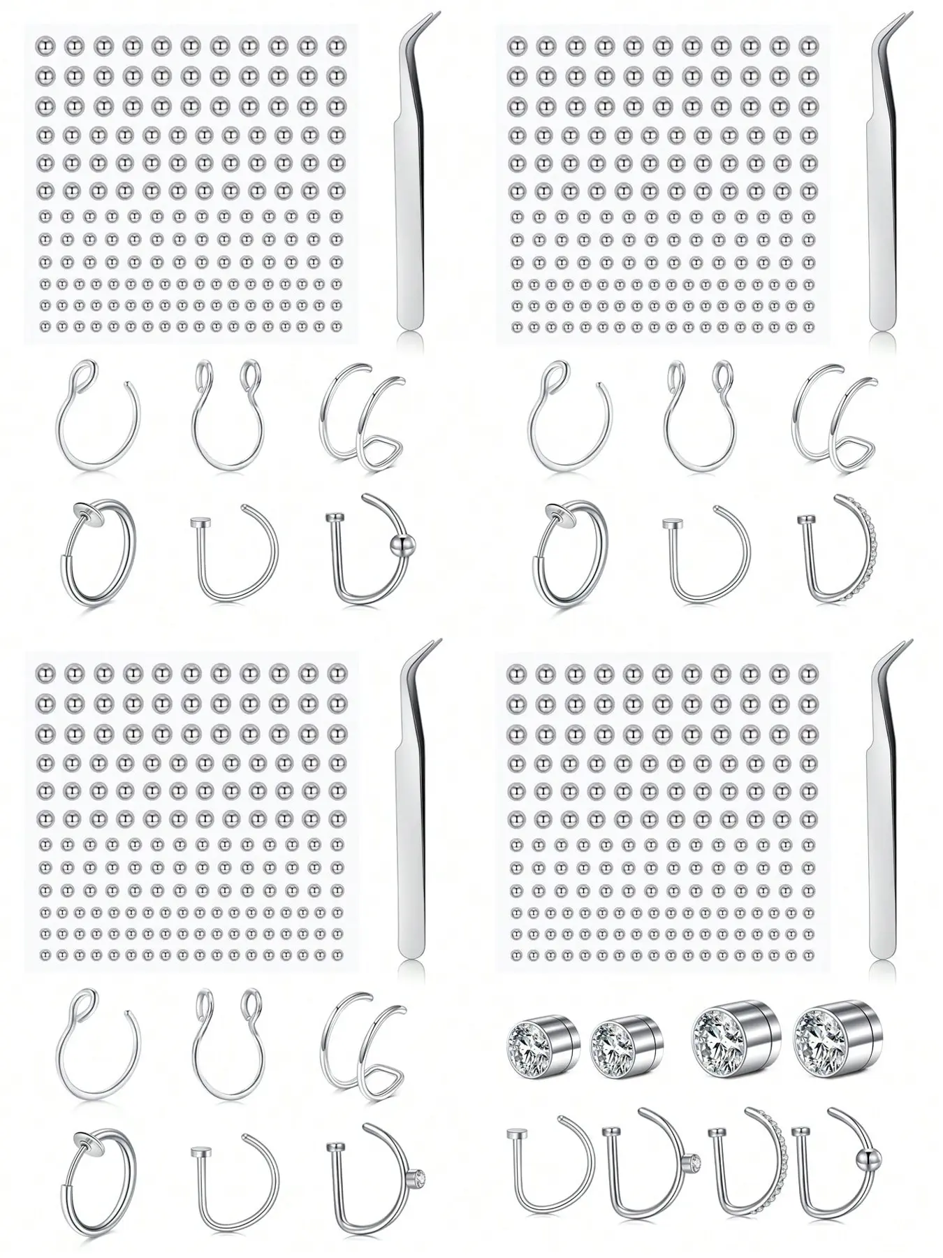 Stainless Steel Nose Piercing Jewelry, Fashion Body Jewelry, Double Fake Nose Rings Hoops Gold Fake Nose Ring Faux Septum Non Piercing Nose Rings, Gold Faux Diamond Sticker For Women Men, Face Sticker For Music Festival Cool Punk Y2K Makeup Patches
