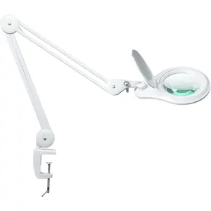 LED Magnifying Lamp with Clamp, 5 Inch Magnifier Glass Lens, Metal Swing Arm Dimming 1200 Lumens Lighted Magnifying Desk Lamp for Crafts, Bright 60PCS LEDs - 2.25X Magnification(White)