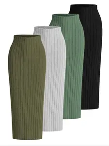 Women's Solid Ribbed Skirt, Casual Fashion Long Skirt for Daily Outdoor Wear, Women Knitwear for All Seasons