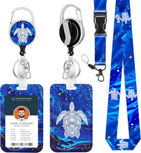 Badge Holder Lanyard Blue sea Turtle ID Card Holders Detachable Name Tag Clips Cute Funny Nurse Teacher Office Gifts Women Man Badge Holder (Sea Turtle)