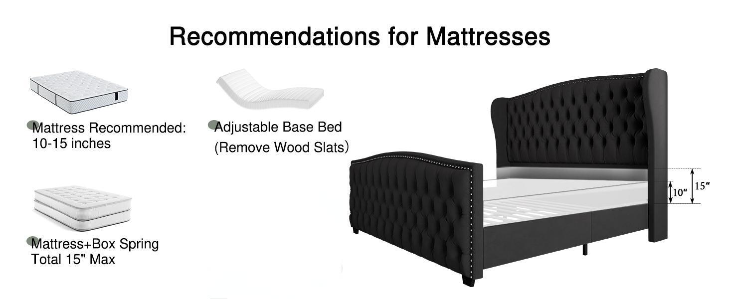 AMERLIFE Modern Bed Frame with Wingback Headboard, Velvet Upholstered Bed Frame with Handmade Button Tufted & Nailhead, Wooden Slats Support/Luxury Bedroom Furniture/Queen/King/California King Size/Best Gift Ideas/Christmas Gifts