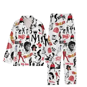 Michael Jackson Bad Beat It Polyester Pajamas Set Michael Jackson Pjm Pajamas Set Satin Sleepwear | Comfortable Nightwear Gift