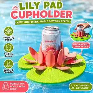 Floating Lily Pad Cup Holder for Pool, Lotus Flower Drink Float with Self-Adjusting Petals, Floating Beverage Holder for Pool Parties, Includes 3 Tea Light Candle Holders Decor