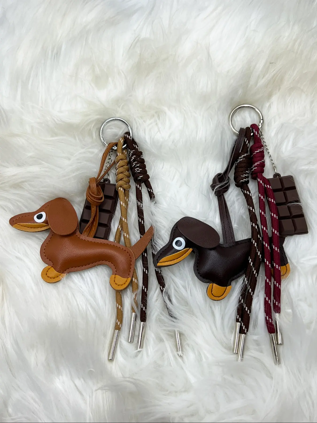 Leather Dachshund Dog Bag Charm Keychain, Creative Key Ring Holder, Handmade Braided Rope Car Key Fob, Phone & Bag Accessory Gift, Stylish Keychain, Keychain For Bags, Keychain For Purse, Keychain Accessories