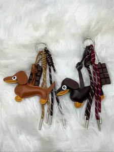 Leather Dachshund Dog Bag Charm Keychain, Creative Key Ring Holder, Handmade Braided Rope Car Key Fob, Phone & Bag Accessory Gift, Stylish Keychain, Keychain For Bags