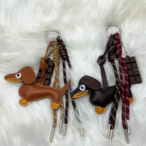 Leather Dachshund Dog Bag Charm Keychain, Creative Key Ring Holder, Handmade Braided Rope Car Key Fob, Phone & Bag Accessory Gift, Stylish Keychain, Stylish Keyring, Keychain For Bags, Keychain Accessories