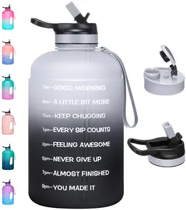 Large 74 oz Half Gallon Motivational Water Bottle with 2 Lids Chug & Straw Time Markers Built-in Handle for Workouts & Daily Hydration Drinkware
