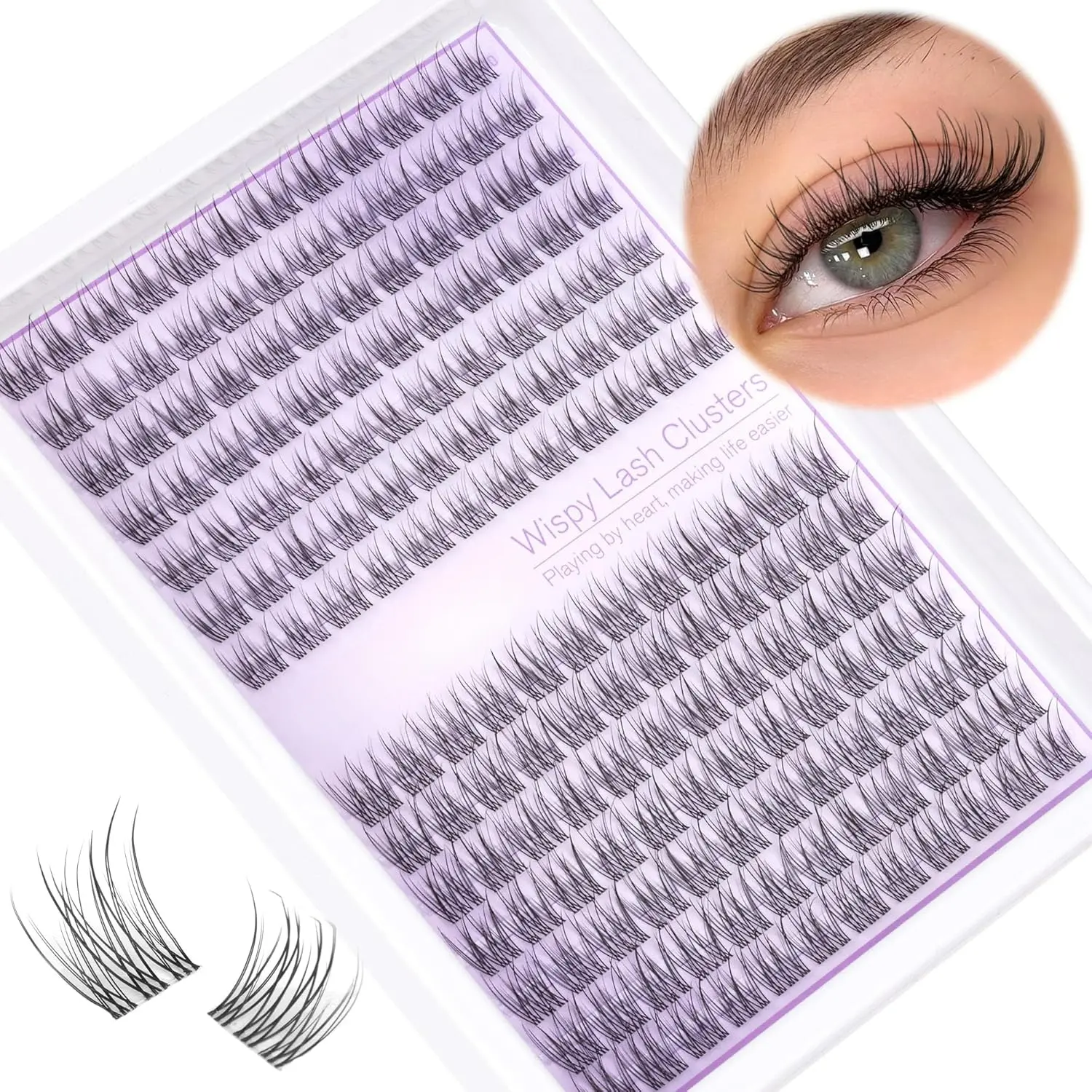 Clear Band Lash Clusters Wispy Short C Curl Eyelash Clusters 10-11mm Individual Eyelashes Natural Cluster Eyelash Extensions Natural Looking Cluster Lashes (Clear Band,10-11MM)