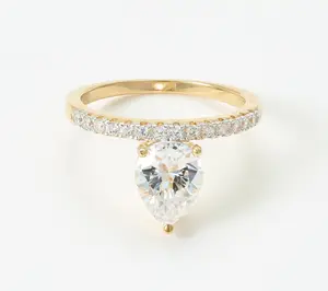 Diamonique x Jennifer Miller Pear Solitaire Ring, Sterling Silver