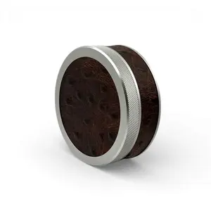 Silver on Brown Embossed Ostrich Ruk Can | Premium EDC Storage Solution | Airtight Seal for Freshness | 100% Genuine Leather on Top & Band | Anodized Aluminium for Durability | Knurling Lid for Confident Grip