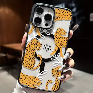 Leopard print anti-drop protective case supports MagSafe wireless charging, stylish animal design, hard PC back with soft TPU frame, slim and fit, unisex, suitable for iPhone 17/16/15/14/13/12/11/X/XS/XSMAX, a gift for friends, family, and yourself