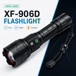 High Lumens White Laser Flashlight, Type-C Rechargeable, 5 Modes, Zoomable, 1000m Beam, Power Bank