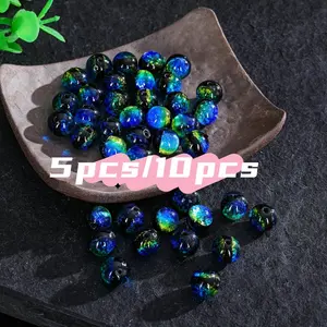 5/10 Pieces 8mm Glow-in-the-Dark Silver Foil Glass Beads, Jewelry Making DIY Special Fashion Necklace Bracelet Earring Handmade Bead Craft Supplies, DIY Kits