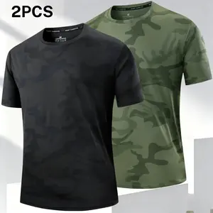 Two pieces of men's camouflage short sleeves, featuring a casual cool style, the short sleeve fit is fresh and comfortable, breathable and skin friendly fabric, the shape fits the body without being tight, suitable for men who enjoy a casual cool style fo