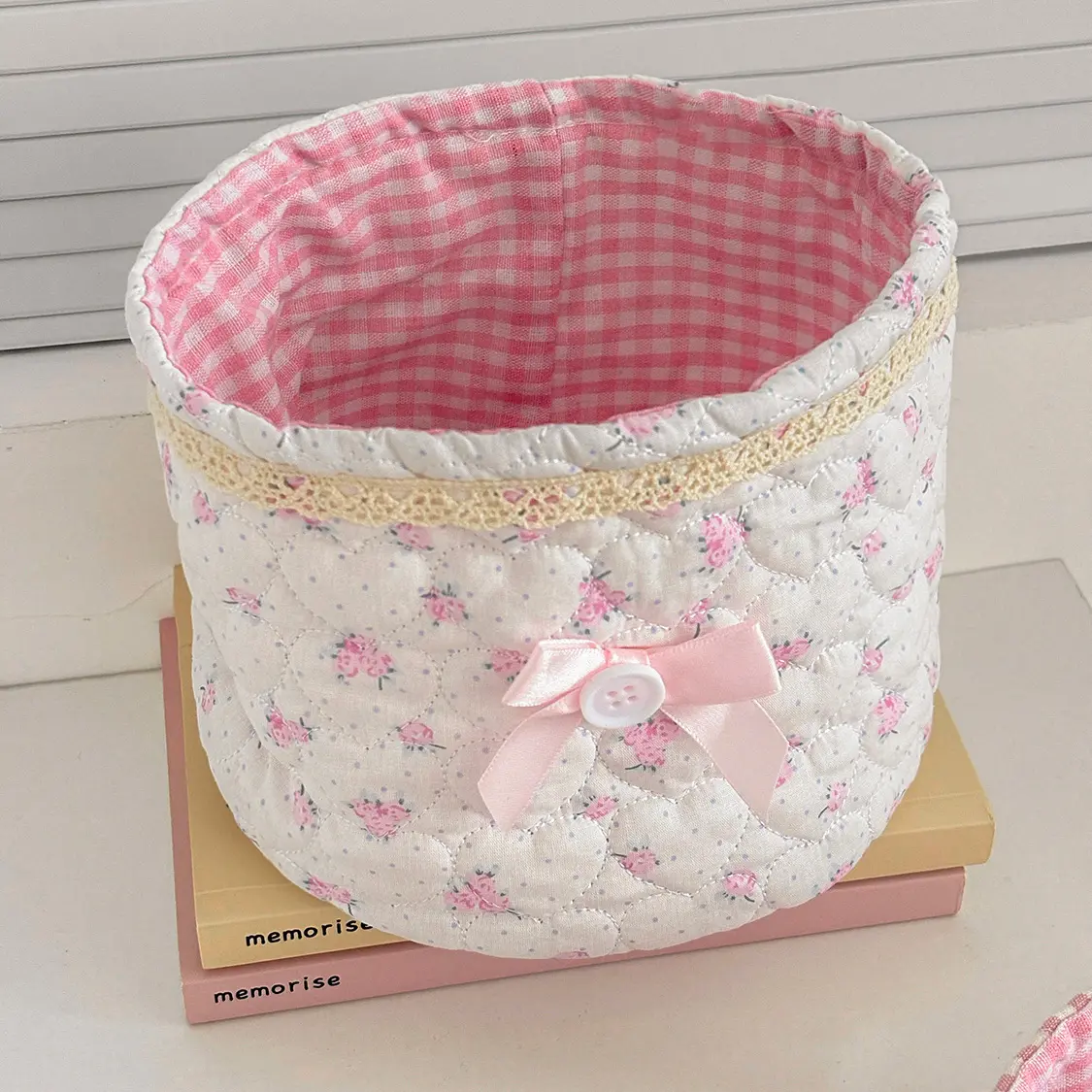 Sweetheart Lace Cylindrical Storage Basket – [Pink Rose]
