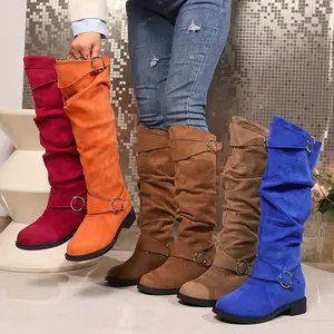 Women'S Slip-On Knee-High Boots - Slip-On Closure, Cushioned Insole & Non-Slip TPR Sole - All-Season Formal & Everyday Boots in Black/Red/Blue/Orange/ - Mid-Heel Platform, Easy-Clean Fabric Upper - Casual to Professional Footwear for Women