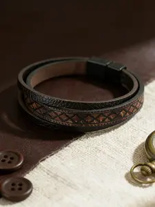 Men's Multi-Layer Leather Bracelet, Vintage Geometric Embossed Wristband, Fashion Casual Jewelry Gift, Stackable Bracelets