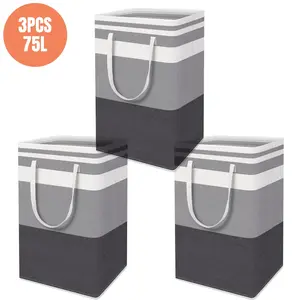 1/2/3 Pack 75L Laundry Basket | Freestanding & Waterproof with Easy Carry Handle for Clothes & Towels