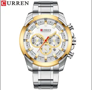 CURREN Chronograph Watch in Stainless Steel for Men - 48mm Round Dial, 30m Water Resistant, Quartz Movement, Casual Fashion Style, with Original Box