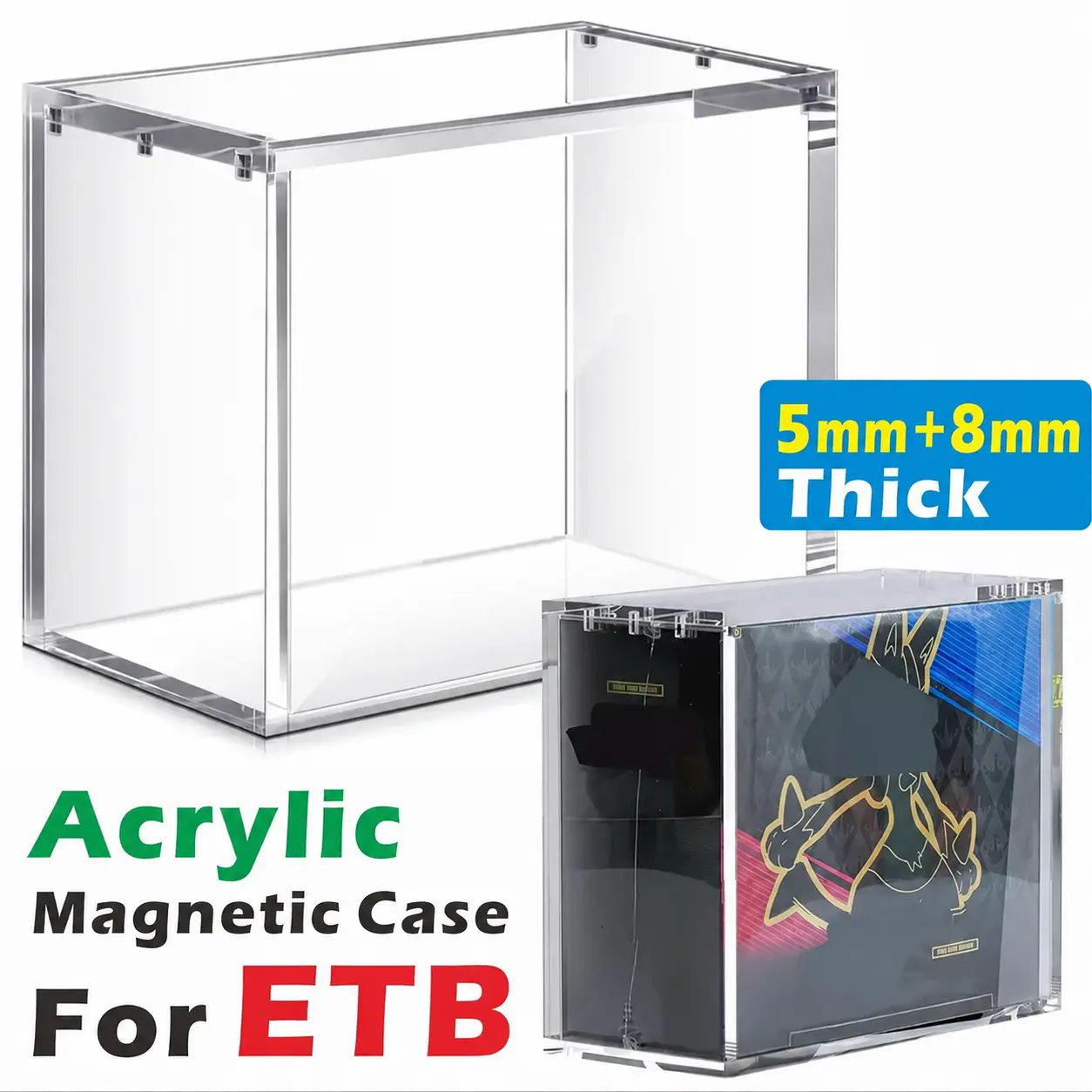 Elite Trainer Box Acrylic Display Case, Stackable ETB Protector with 8mm + 5mm Ultra Thick Clear Acrylic, N52 Strong Magnetic Closure, UV & Dust Resistant Storage Case for Collectible Boxes